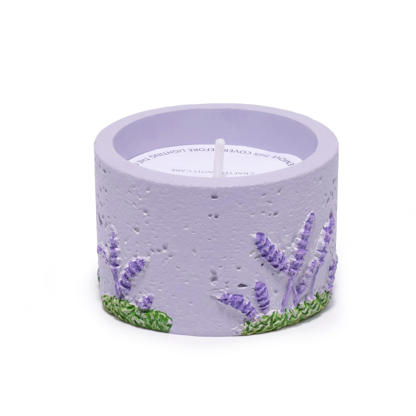 ZAWUU Lavender Scented Candle - 3D Floral Relief Decorative Soy Wax Candle with Built-in Iron Pad for Tabletop Heat Protection - Smokeless Aromatherapy for Stress Relief - Purple Home Office Decor