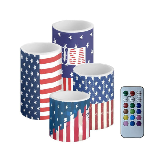 NETILGEN Novelty American Flag Flameless Candles with Remote Control and Timer, Color Changing Battery Operated LED Pillar Candles for July 4th Independence Day Decor