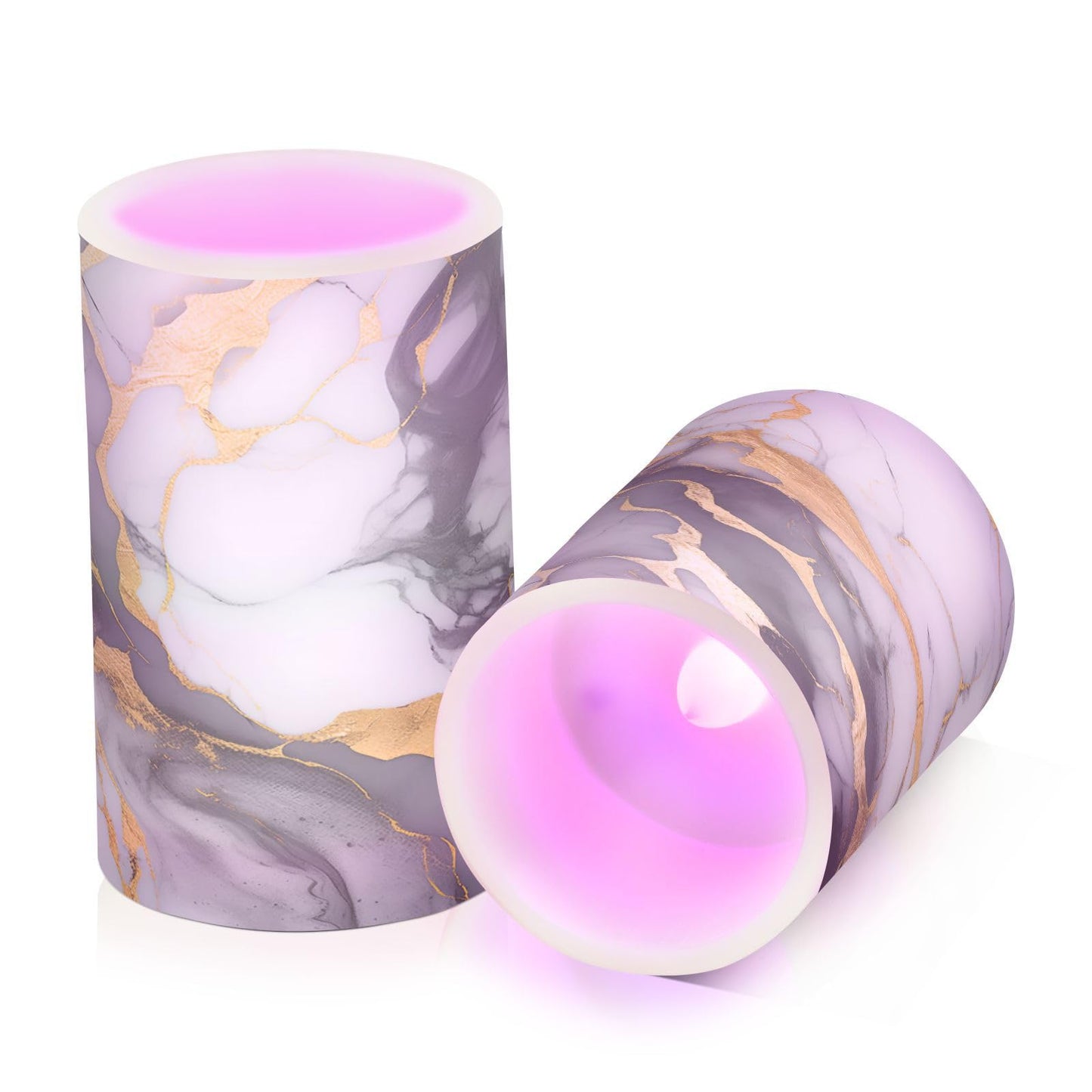ALAZA White Grey Gold Marble Textures Flameless Candles, LED Pillar Candles with Remote Timer, Battery Operated Candles Set of 2
