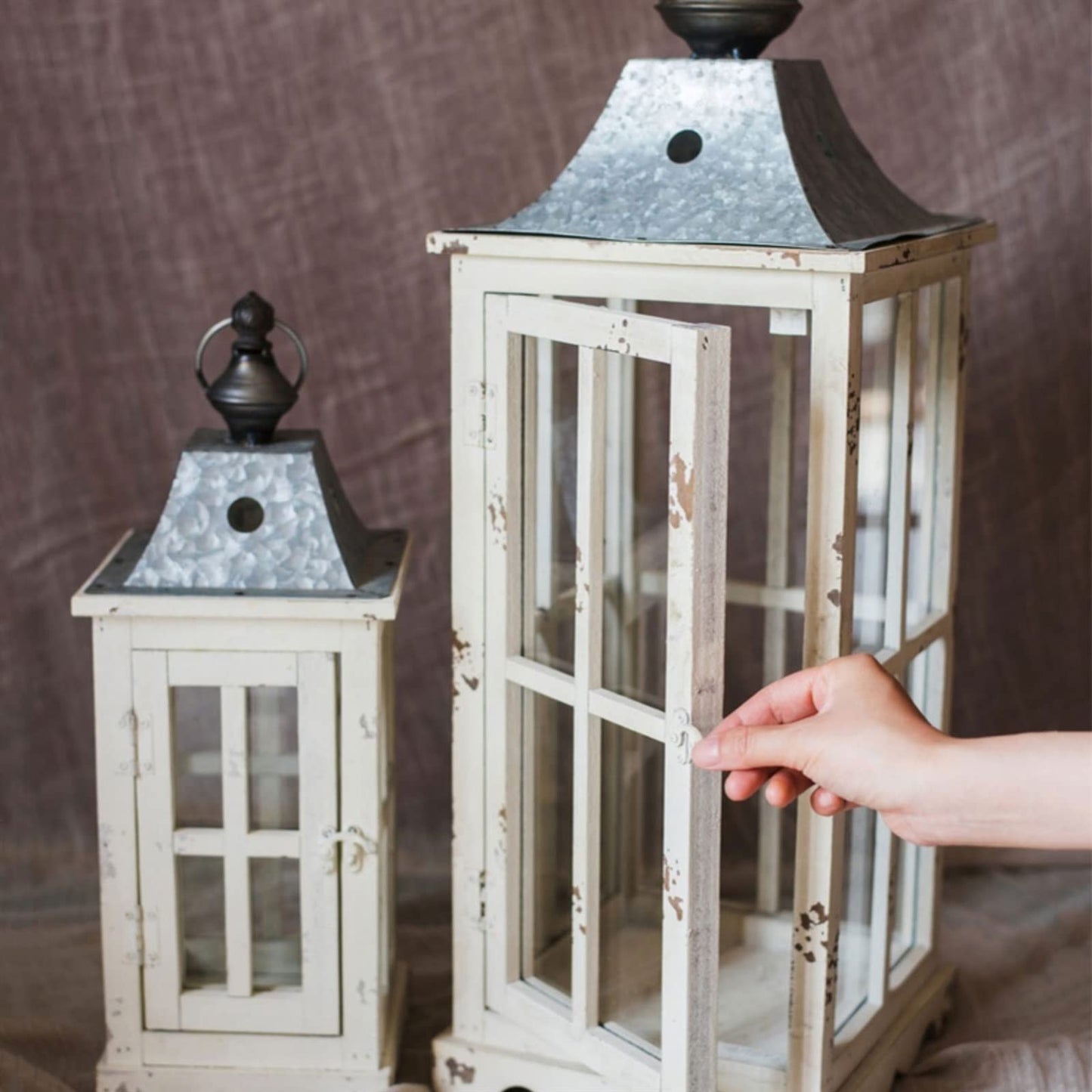 Decorative Candle Holder, Large Wooden Candlestick, Glass Decoration, Garden, Yard, Nostalgic Lantern, Candle Holder, Candle Holder (Size : M)