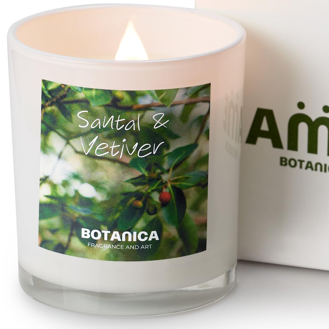 AME BOTANICA Santal & Vetiver Candle | Wood Wick Candles That Crackle | Valentine's Day, Mother's Day, Father's Day Gift | Luxury Scented Candle