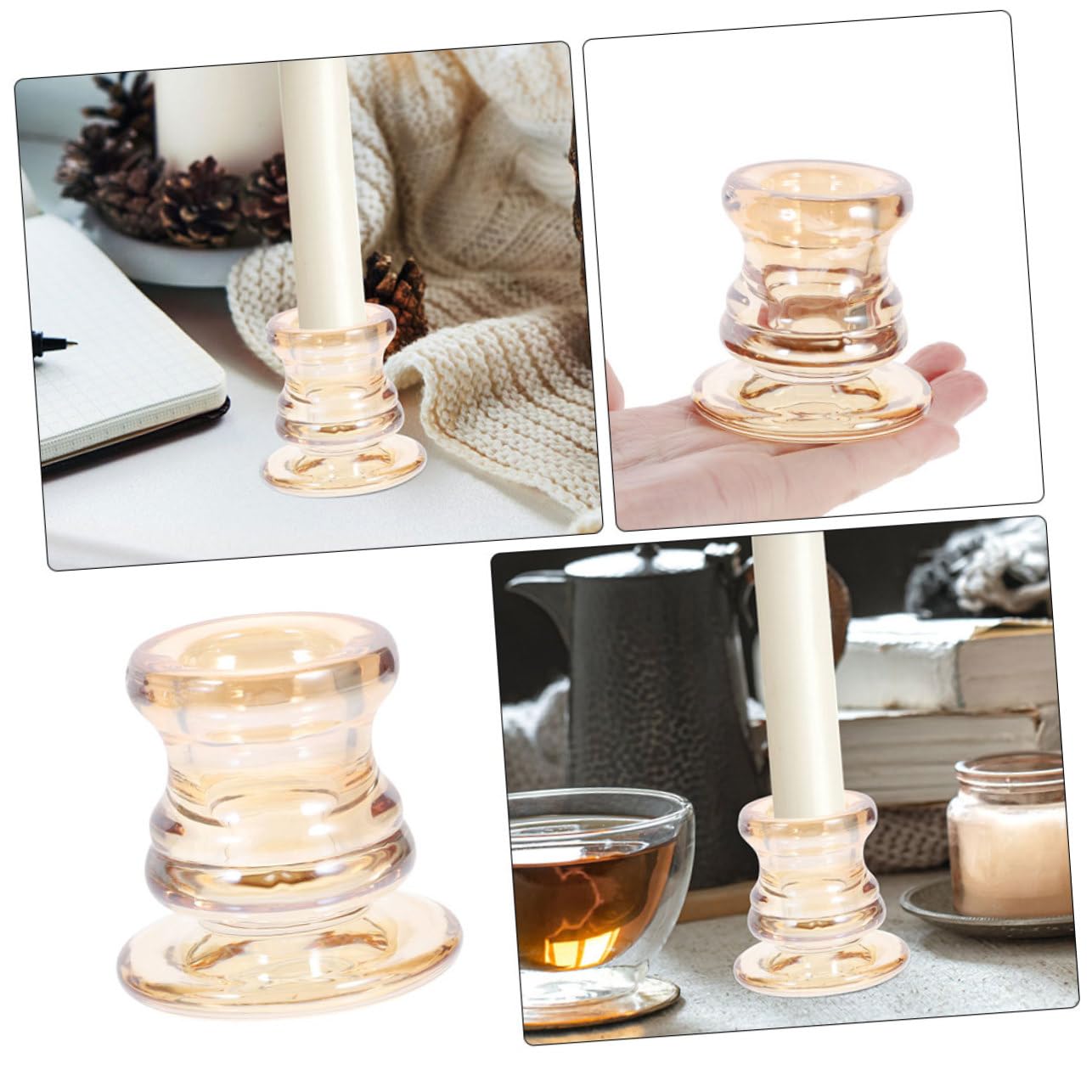 Amosfun 6pcs European Style Glass Tealight Candle Holders Elegant Centerpieces for Weddings Romantic Dinners Home Decor Stable Construction for Use