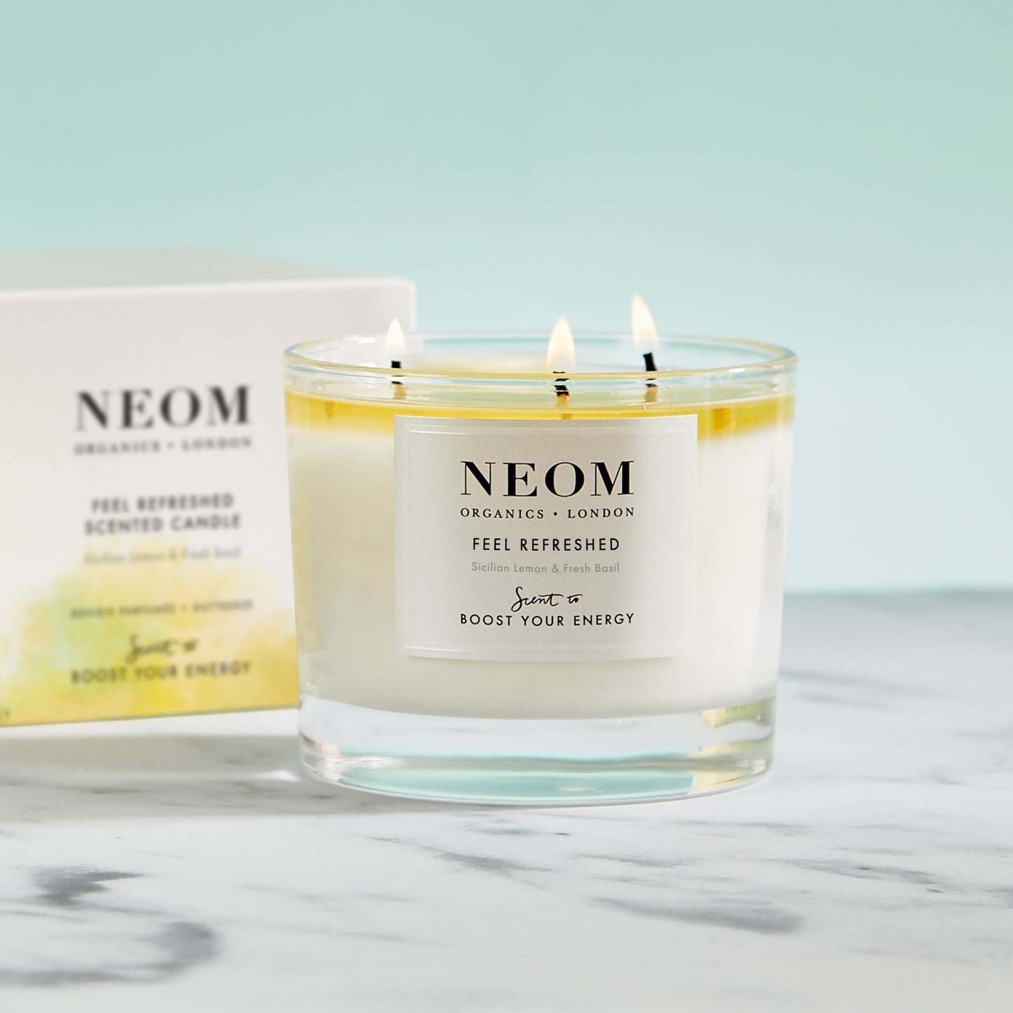 NEOM- Feel Refreshed Scented Candle, 3 Wick | Lemon & Basil | Essential Oil Aromatherapy Candle | Scent to Boost Your Energy