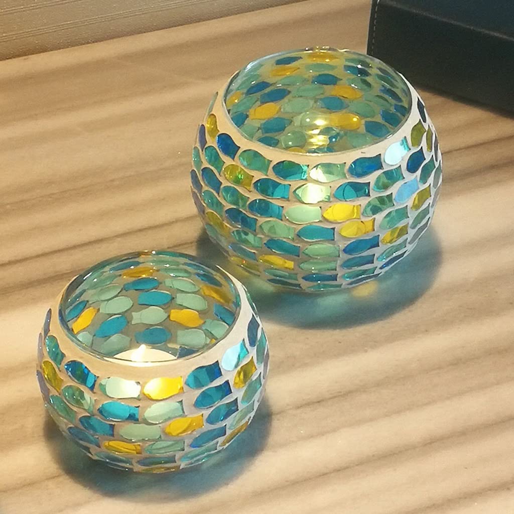 Candlestick Holders Mediterranean Candle Holder Two Piece Glass Tea Candle Holder Romantic Candlelight Dinner Decoration Bedroom Cafe Candle Holders