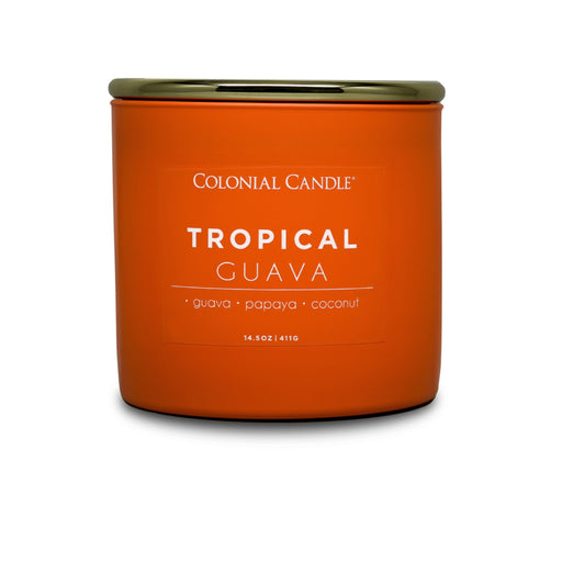 Colonial Candle Tropical Guava Scented Jar Candle, Pop of Color Collection, 3 Wick, 14.5 oz - Up to 60 Hours Burn
