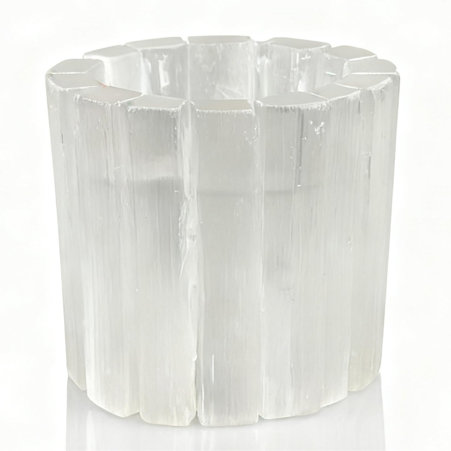 Selenite Tea Light Holder, Natural Selenite Crystal Candle Holders with Different Shapes, for Home Decor, Meditation, Yoga, Reiki, Gifts (Round Regular Cup)