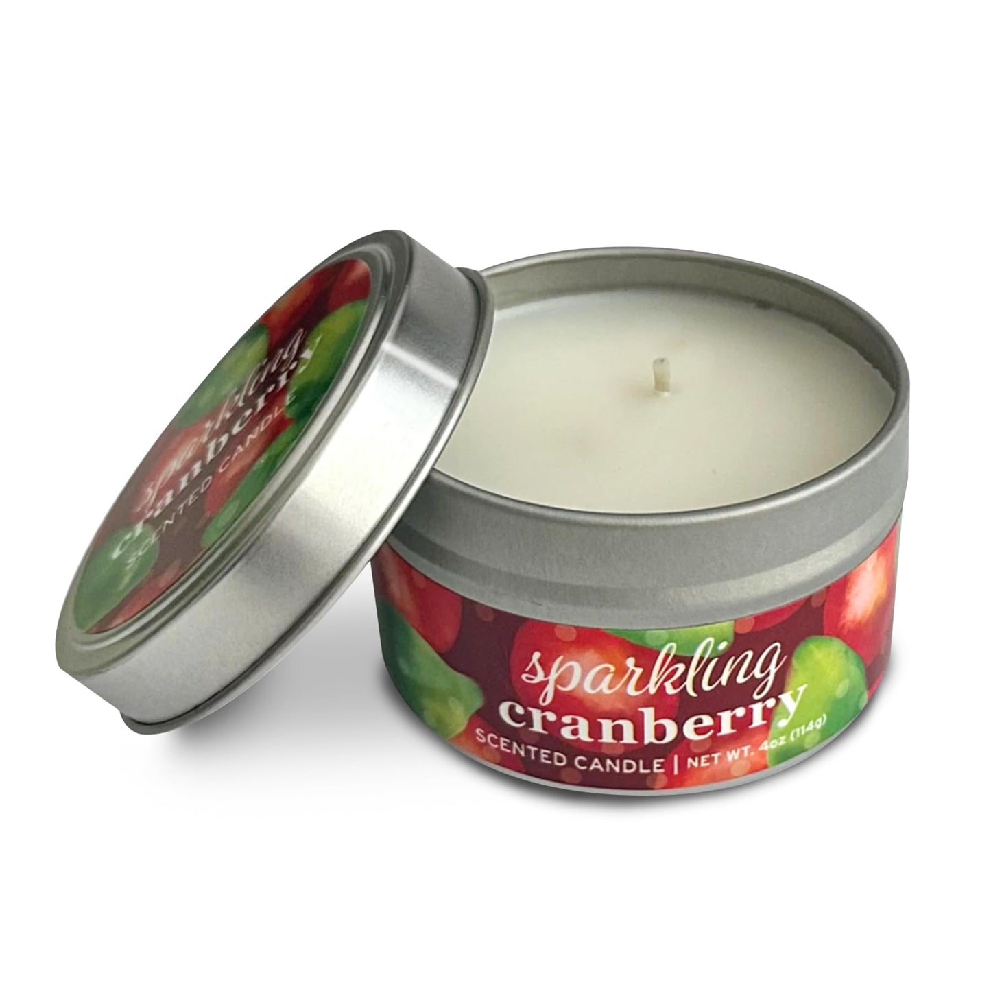 Greenwich Bay Hand-Poured Scented Candle in Decorative Tin – 4 oz/114 g Travel Candle with Lead-Free Wick, Vegetable Wax, Aromatherapy Gift, Single Wick – Made in USA (Sparkling Cranberry)
