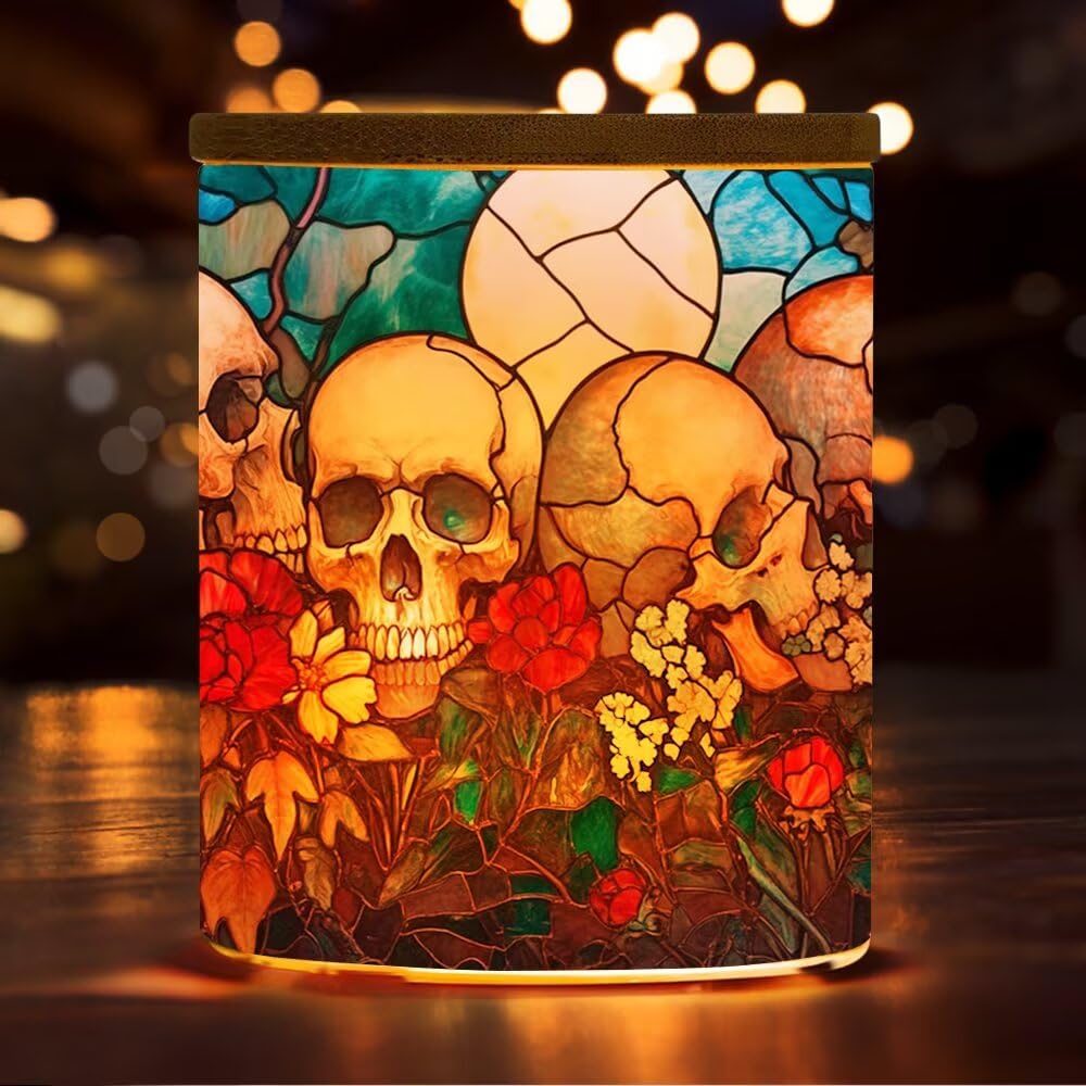 Skull Tealight Candle Holders for Table Centerpiece,Glass Jars Stainless Glass Skull Tea Lights Candle Holder LED Tea Light for Halloween,Home & Party Decor