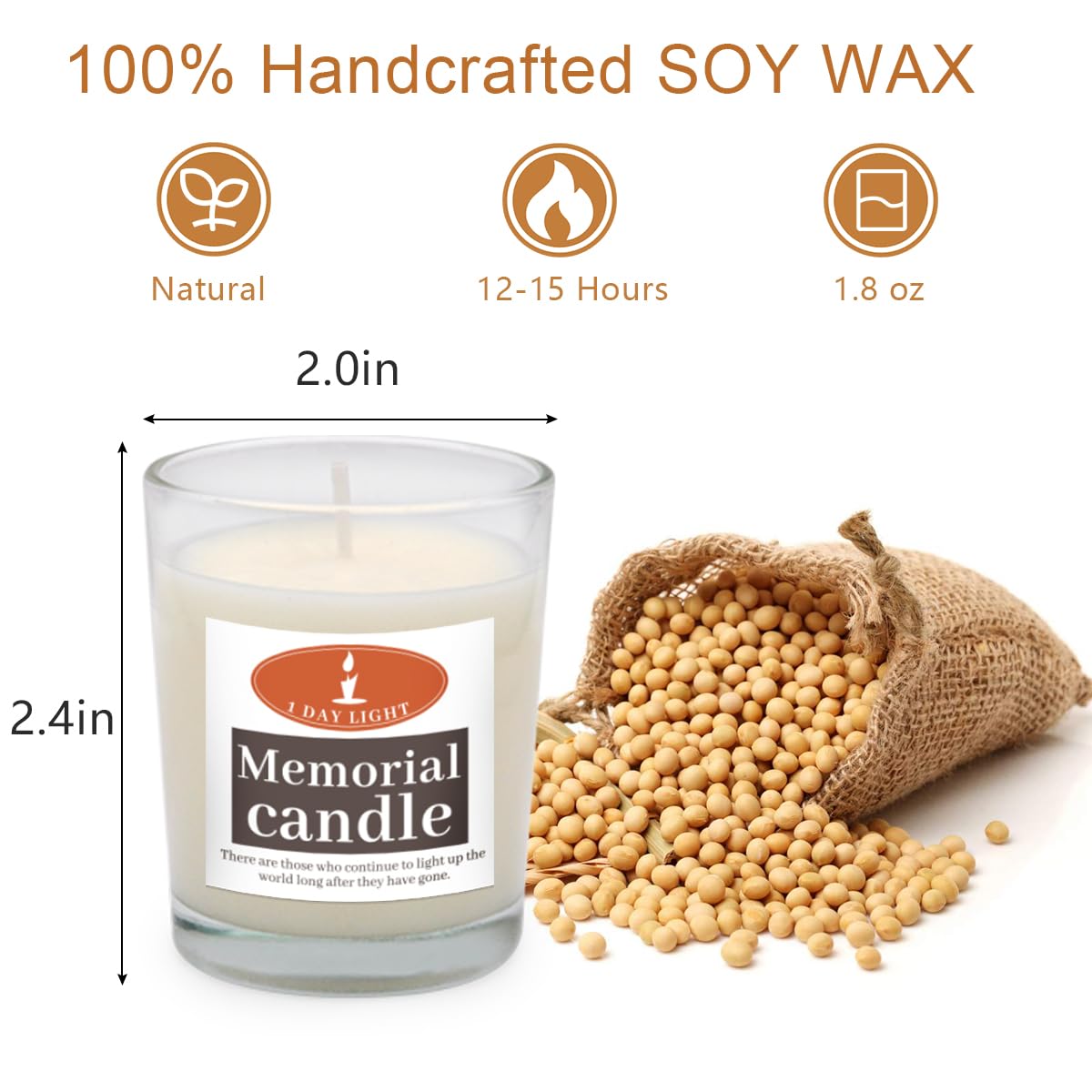 Set of 4 Unscented Votive Candles - 15H Burn Time Memorial Candle in White Glass Tumbler, Long-Lasting Clean-Burning Prayer Candle