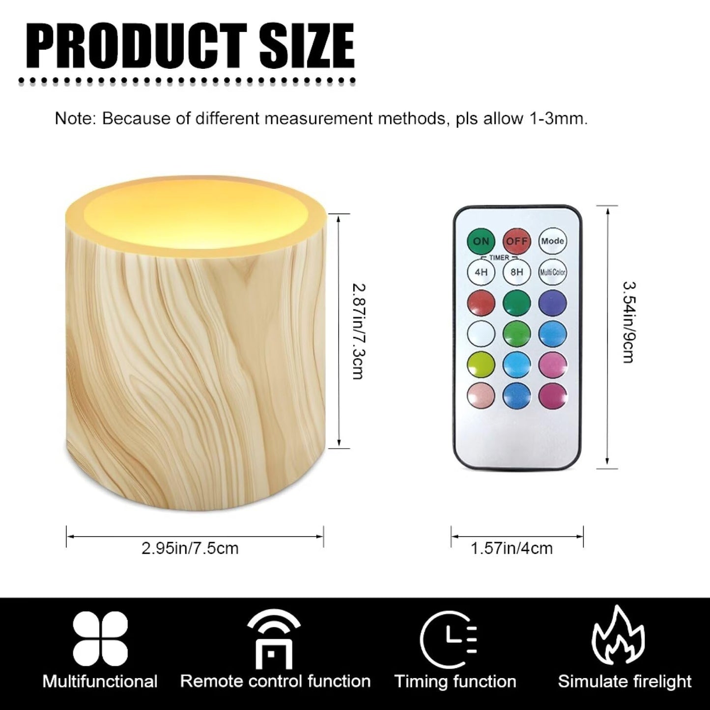 Cozeyat Pine Wood LED Candles Set of 4 Battery Powered Flameless with Remote Timer Dancing Flame Waterproof for Garden Beach Table Decoration