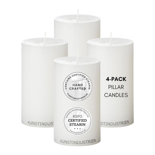 White Pillar Candles, Handmade in Europe, 4 Pack – RSPO Certified, Dripless & Smokeless Velas, Long Burning Candles 70 Hours per Large Candle, Unscented Candle Set (4 pcs, Ø 2.8 in x H 4.7 in, White)