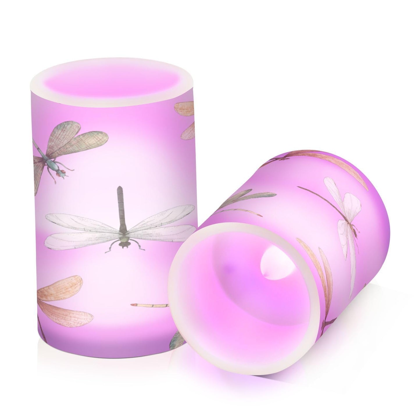 GUIJI Dragonfly Flameless Candles With Remote - Set of 2 Battery Operated Pillar Candles for Home Decoration, Christmas, Party