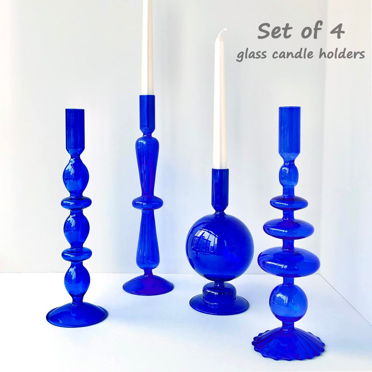 Amanman Candle Stick Candle Holder, Glass Candle Holders for Table Centerpiece, Modern Style Klein Blue Candle Holder Mixed 4pcs