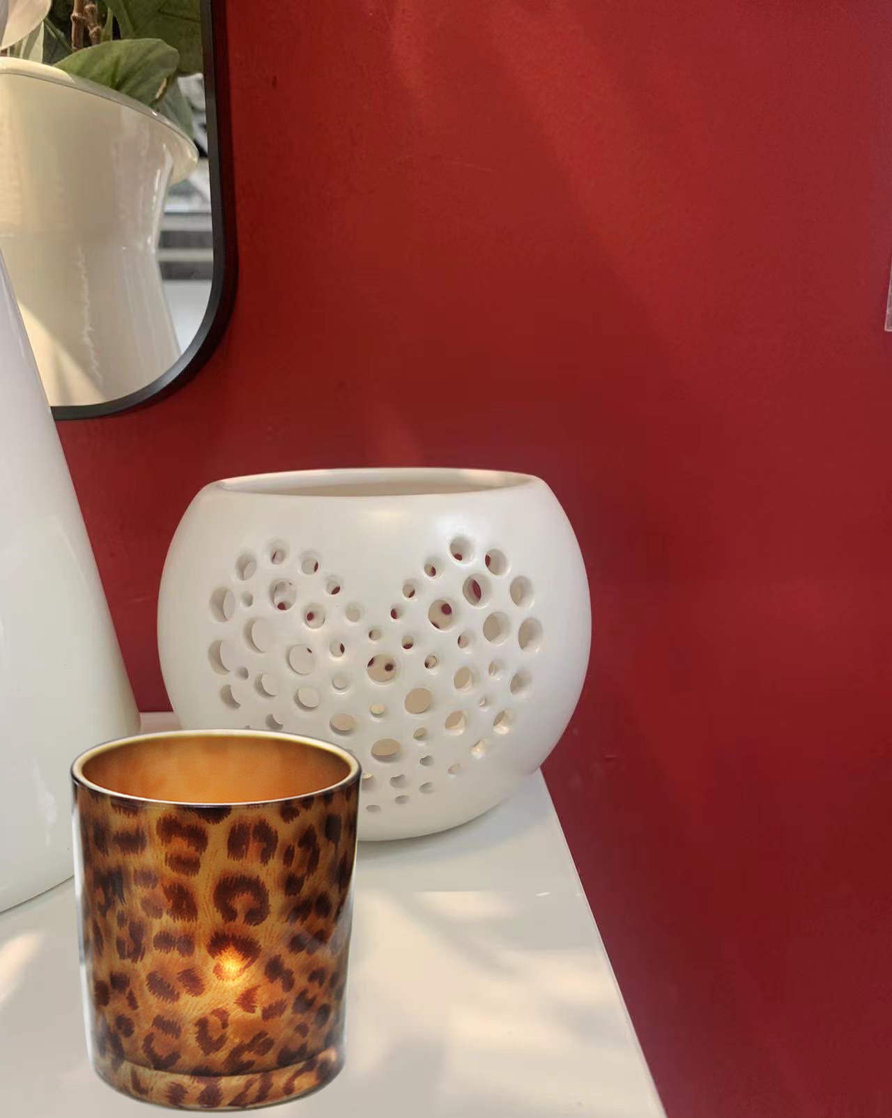 2 Glass Tealight Holder Votive Candle Holder Cups for Christmas Valentines Day Decoration Leopard Print Cheetah Tea Light Candle Holders for Home Decor Table Décor, Women Bedroom Tea Light Holder