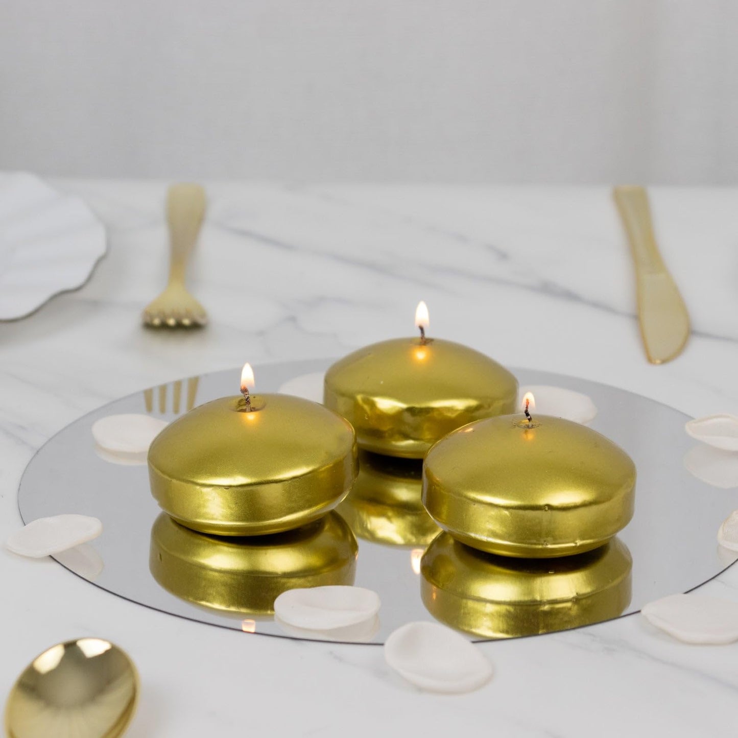 Efavormart 12 Pack 3" Gold Unscented Floating Candles, Long Burn Dripless Wax Discs with Cotton Wick for Cylinder Vases and Wedding Centerpieces