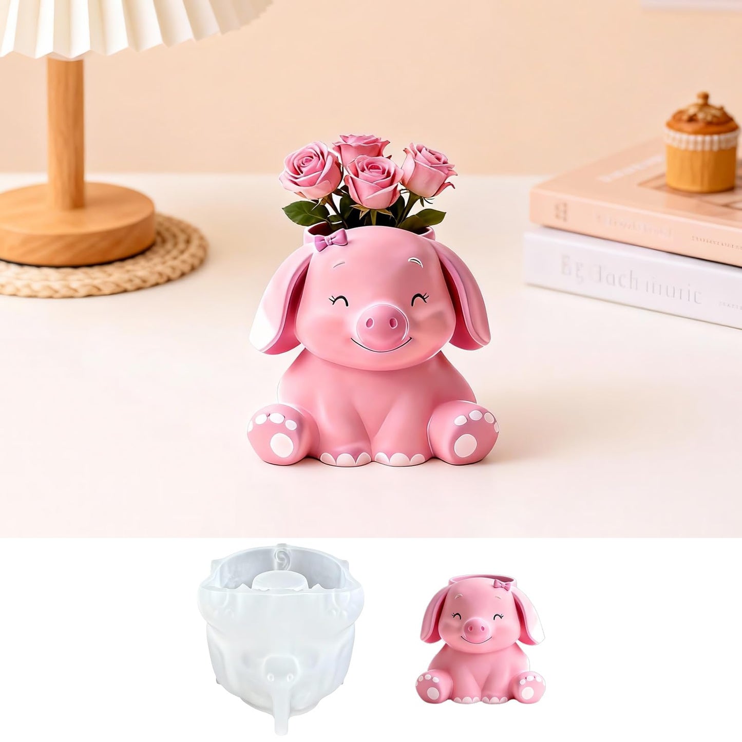 Pink Piggy Candle Jar Resin Mold, Animal Epoxy Resin Casting Silicone Mold for Craft DIY Planter Jewelry Pen Holder Flower Pot Container Mould, Perfect for Decoration Birthday Gift Garden Home