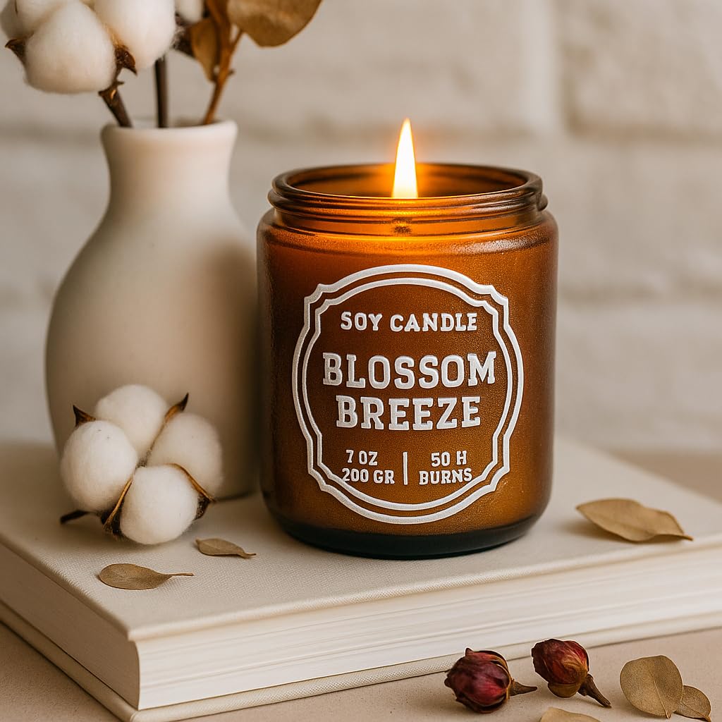 Luxury Soy Candle Gift Set, 4 Pack Amber Glass Jars with Crackling Wooden Wick, Handcrafted Scented Candles, Gift Ready Box