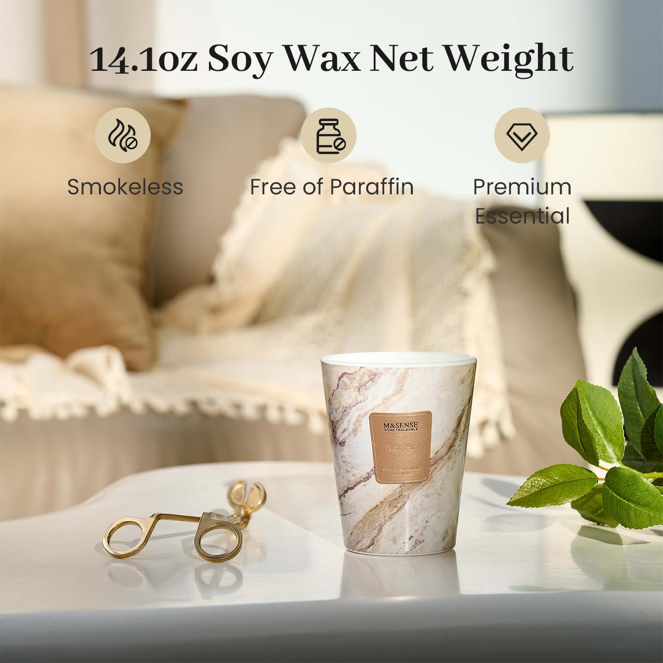 M&SENSE Noir Air Scented Soy Candle, 3 Wick Highly Scented 14.1 Oz 75H, Aromatherapy Christmas Gift for Women and Men