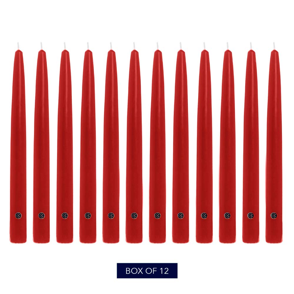 Colonial Candle Unscented Taper Candle, Handipt Collection, Red, 12 In, Pack of 12 - Up to 10 Hours Burn