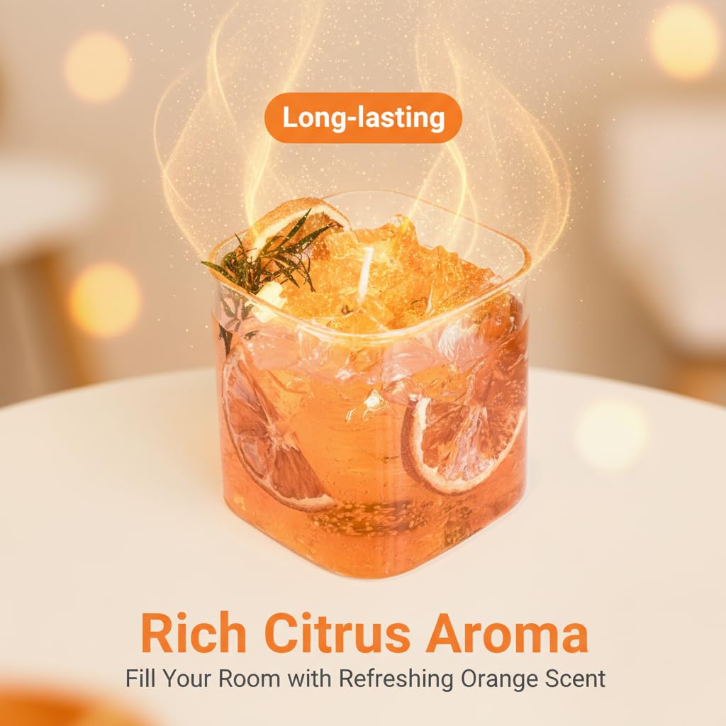 Soy Wax Scented Candle in Glass Jar|Orange Citrus&Rose Aromatherapy Candle |Relaxing Gifts for Women, Friends,Coworkers,Valentine,New Year|Stress Relief (Fruit-Orange)