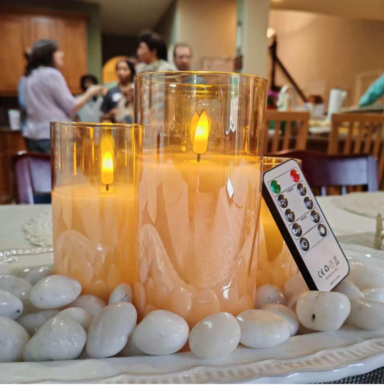 LinYang International Vanilla Scented Flameless LED Candles with Remote & Timer, Real Wax Flickering Pillar Candles in Glass,Battery Operated,for Home Decor,Spa,Gifts,Weddings,Holidays,Set of 3,Gold