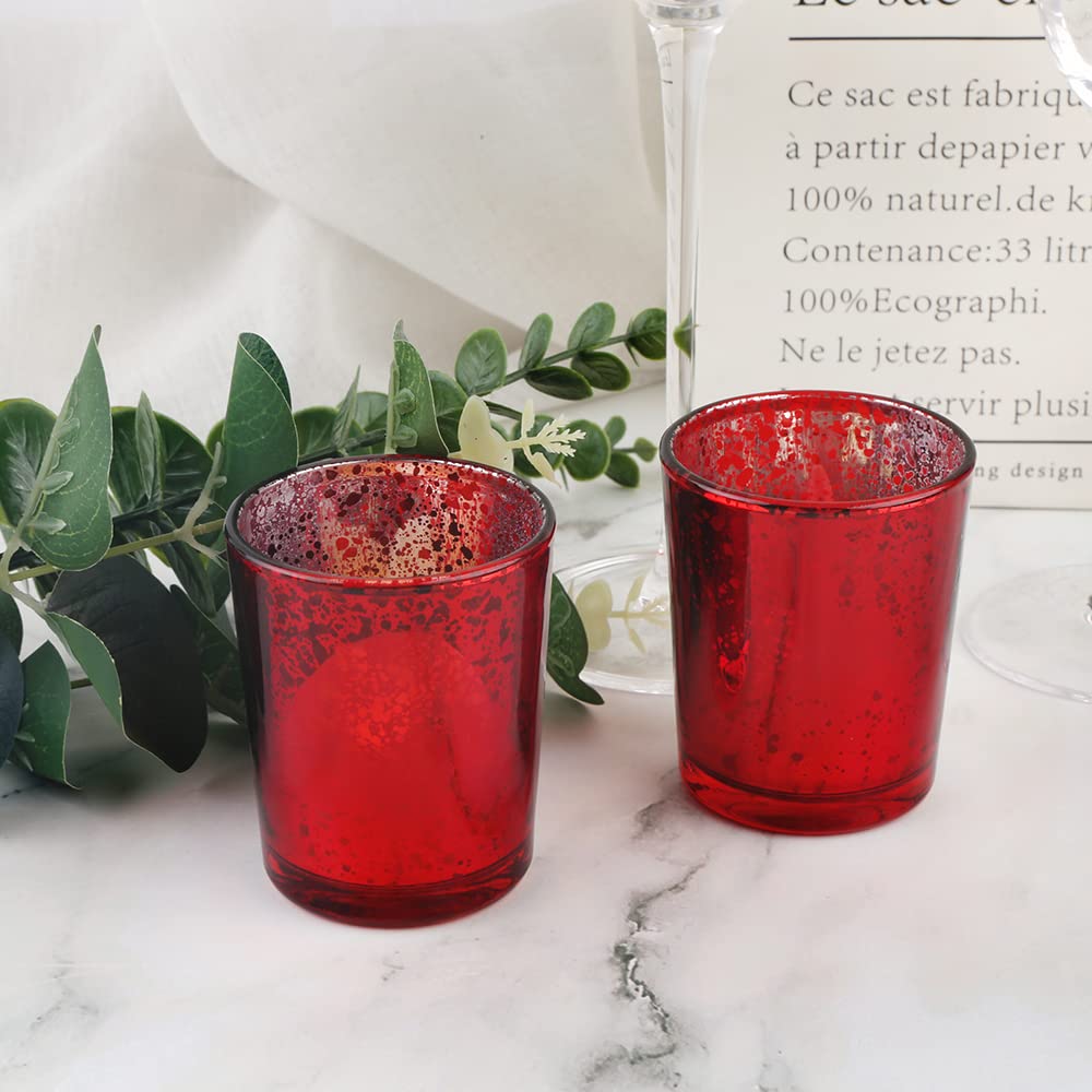 BTGLLAS 72pcs Red Glass Tea Light Holders - Votive Candle Holders Bulk for Weddings Events - Glass Votives for Wedding Centerpieces, Christmas, Thanksgiving - Candle Accessories Decor (72, Red)