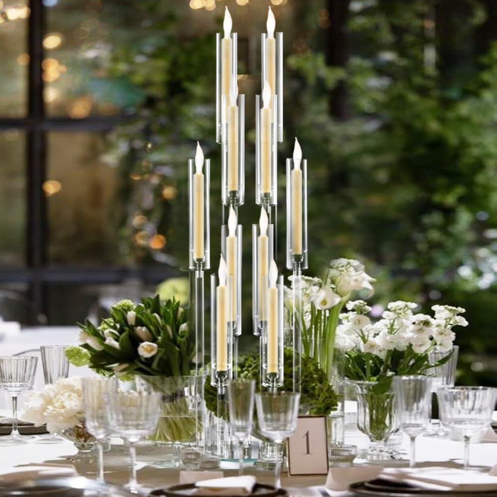 10Pcs Acrylic Candelabra Centerpiece,10 Arm Floor Candelabras for Wedding Clear Candle Centerpieces with Acrylic Shade Pillar Taper Candlestick for Tables Dinner Party
