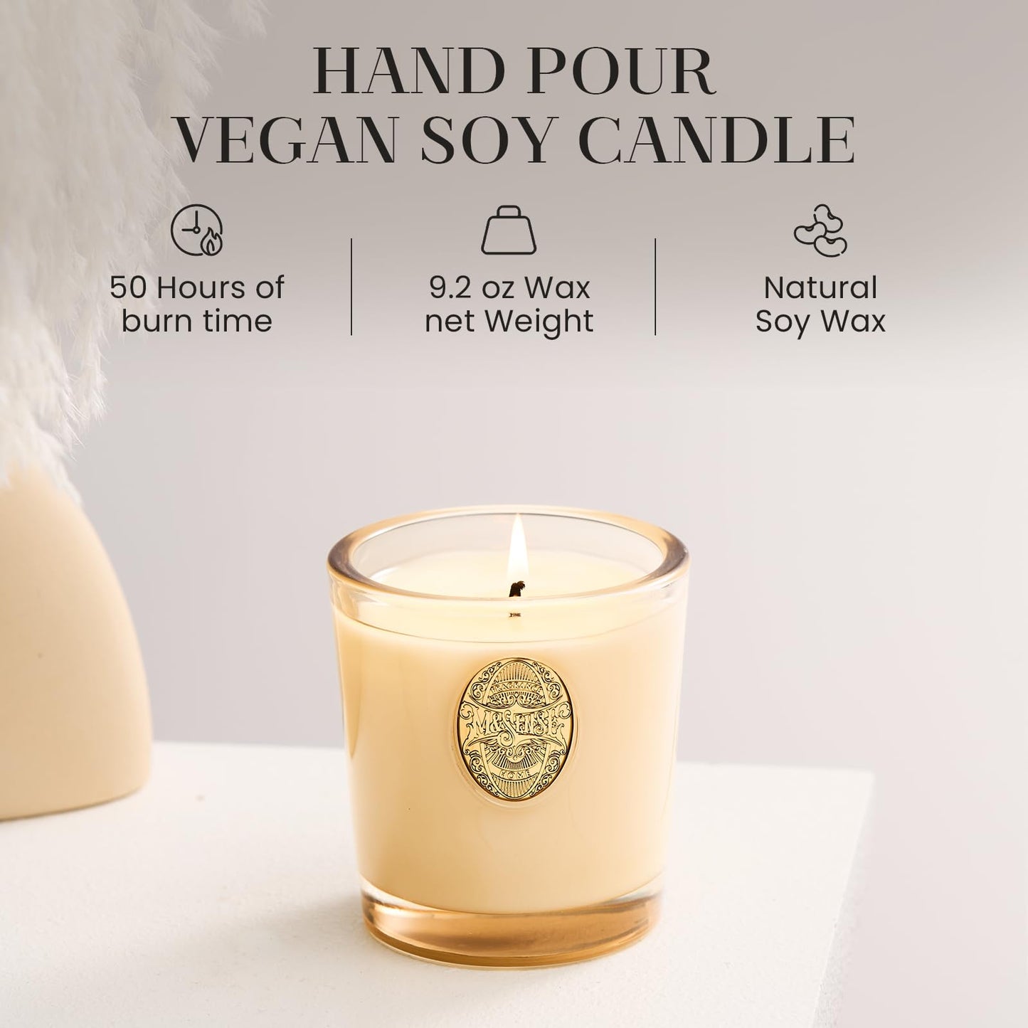 M&SENSE Natural Soy Candle | Banana Leaf & Gold | 9.2 oz, 50H Burn Time | Luxury Scented Candle for Relaxation, Gifting, Home Décor | Ideal for Bedroom, Office, Party Ambiance