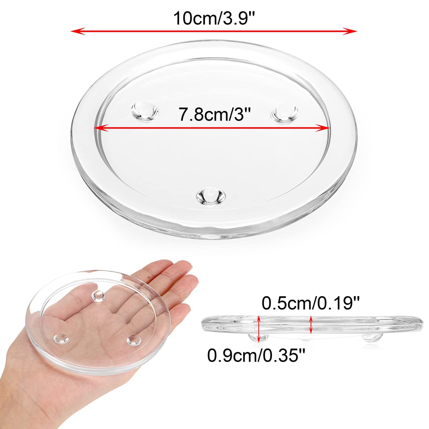 OwnMy 5PCS Clear Glass Candle Plates 3 Inch Pillar Candle Holders, Glass Coasters Small Round Candle Base & Plates and Trays for Dining Wedding Table Centerpieces