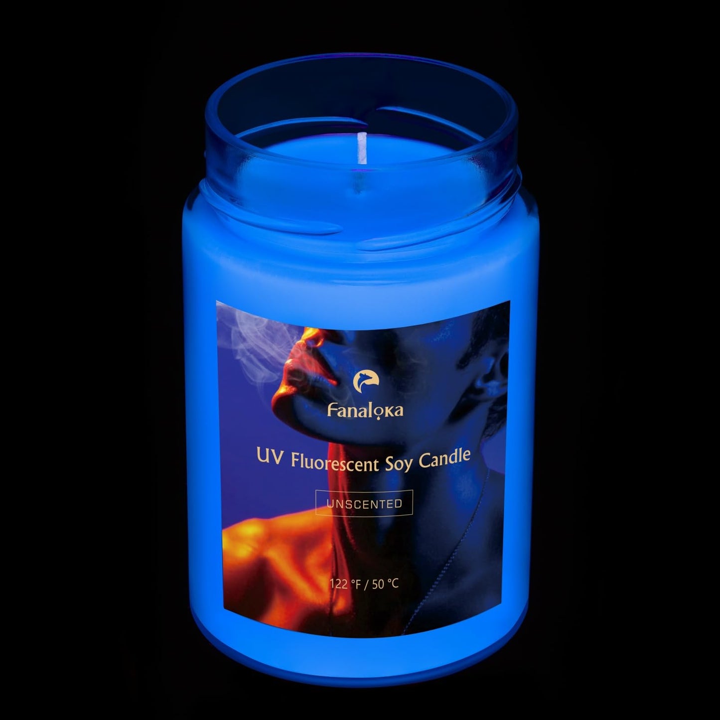 UV Fluorescent Soy Wax Low Temperature Candles, Low Heat Body Safe Candle for Night Party, Unscented, 122 °F, 11 oz, Peelable Wax (Blue)