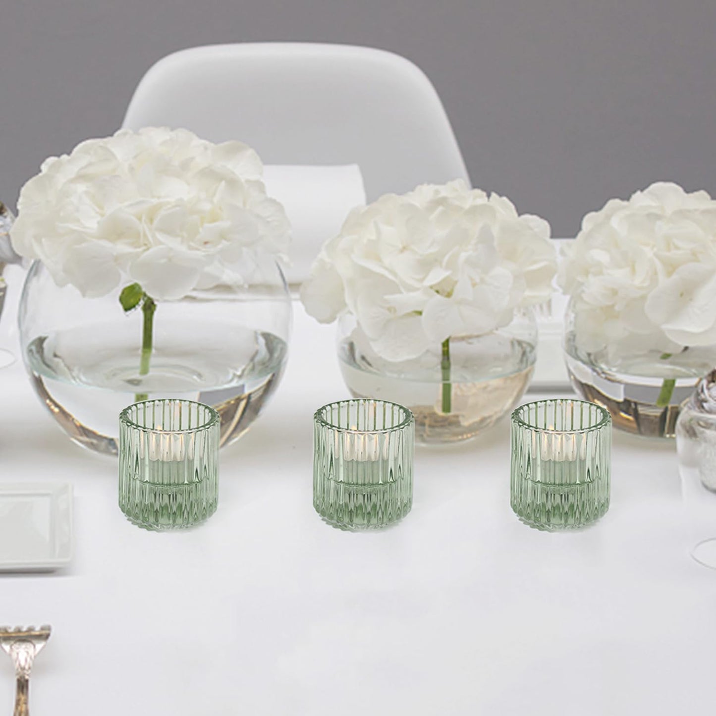 CHOCSTAY Reversible Green Glass Candle Holder Set of 6, Thick Heat-Resistant Glass Candlestick Holders for Taper, Tealight, Votive, LED Candles, Perfect for Wedding, Party, Home Décor