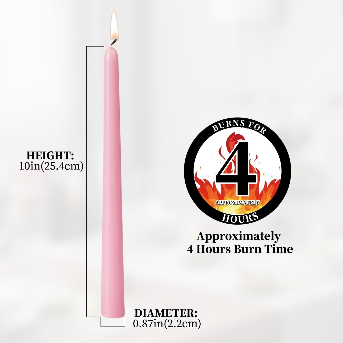 KONNI 0.87×10 Inch Pink Taper Candles, Unscented and Smokeless Tall Candlesticks, 10 Pack Tapered Candles with Cotton Wicks, Long Burning, Ideal for Weddings, Dinner Parties, and Home Décor