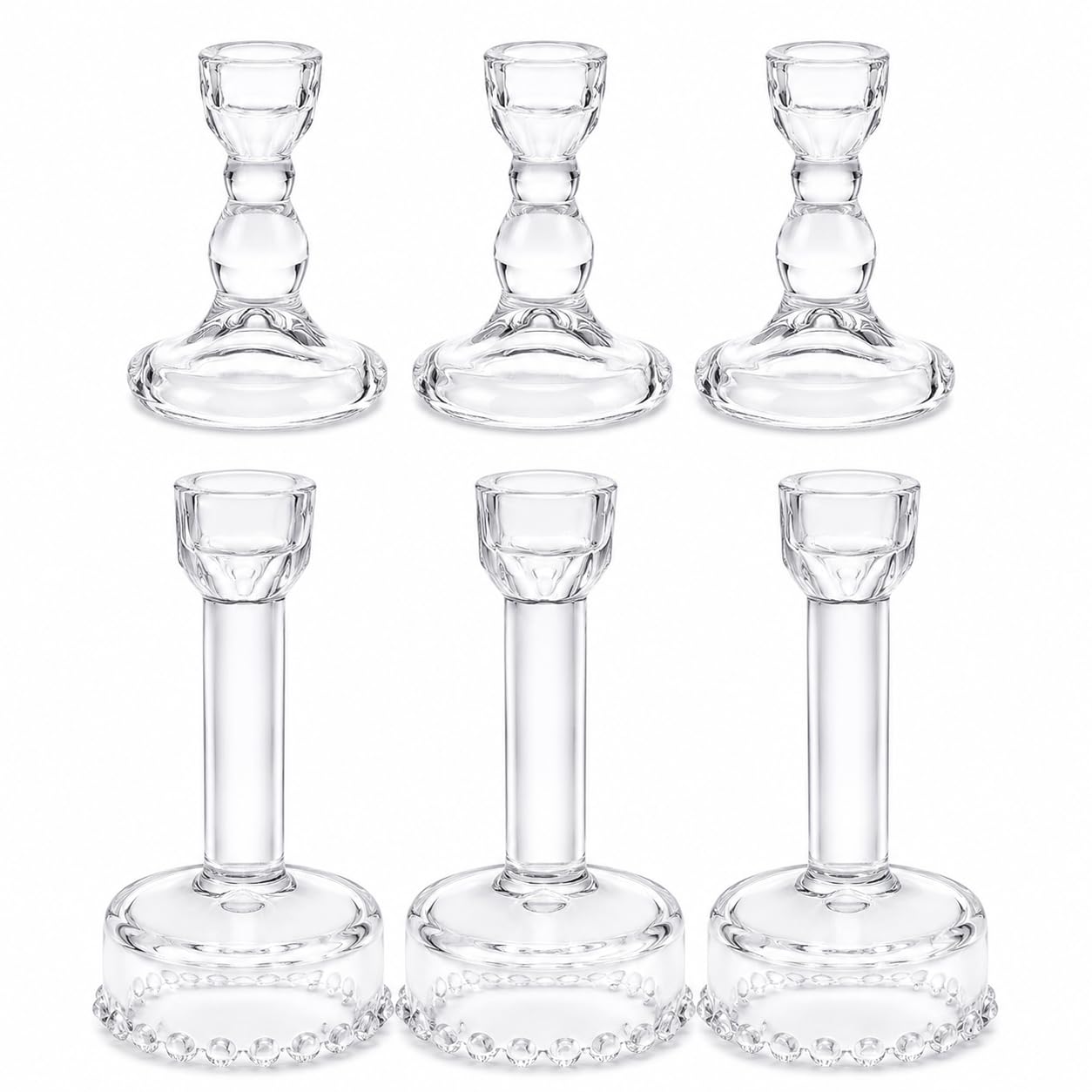 Lanttu Glass Candlestick Holders Set of 6 Clear Taper Candle Holder Bulk Crystal Candle Holders for Wedding, Table Centerpiece, Home Decoration