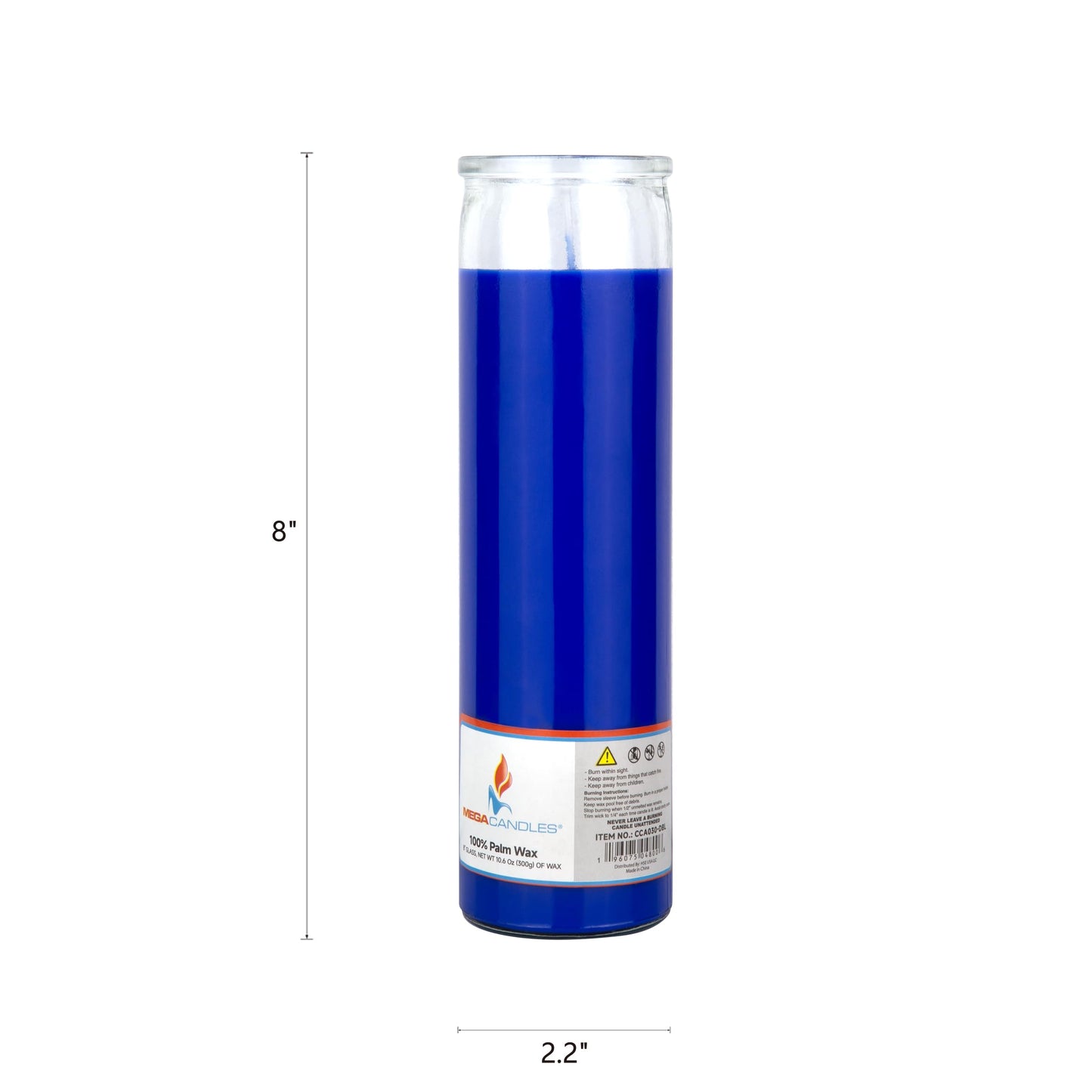 Mega Candles 3 pcs Unscented Blue Glass Container Devotional Prayer Candles, Shortening Wax Candle 2 Inch x 8 Inch, Sanctuary, Vigils, Prayers, Spiritual, Blessings, Religious, Altar, Remembrance