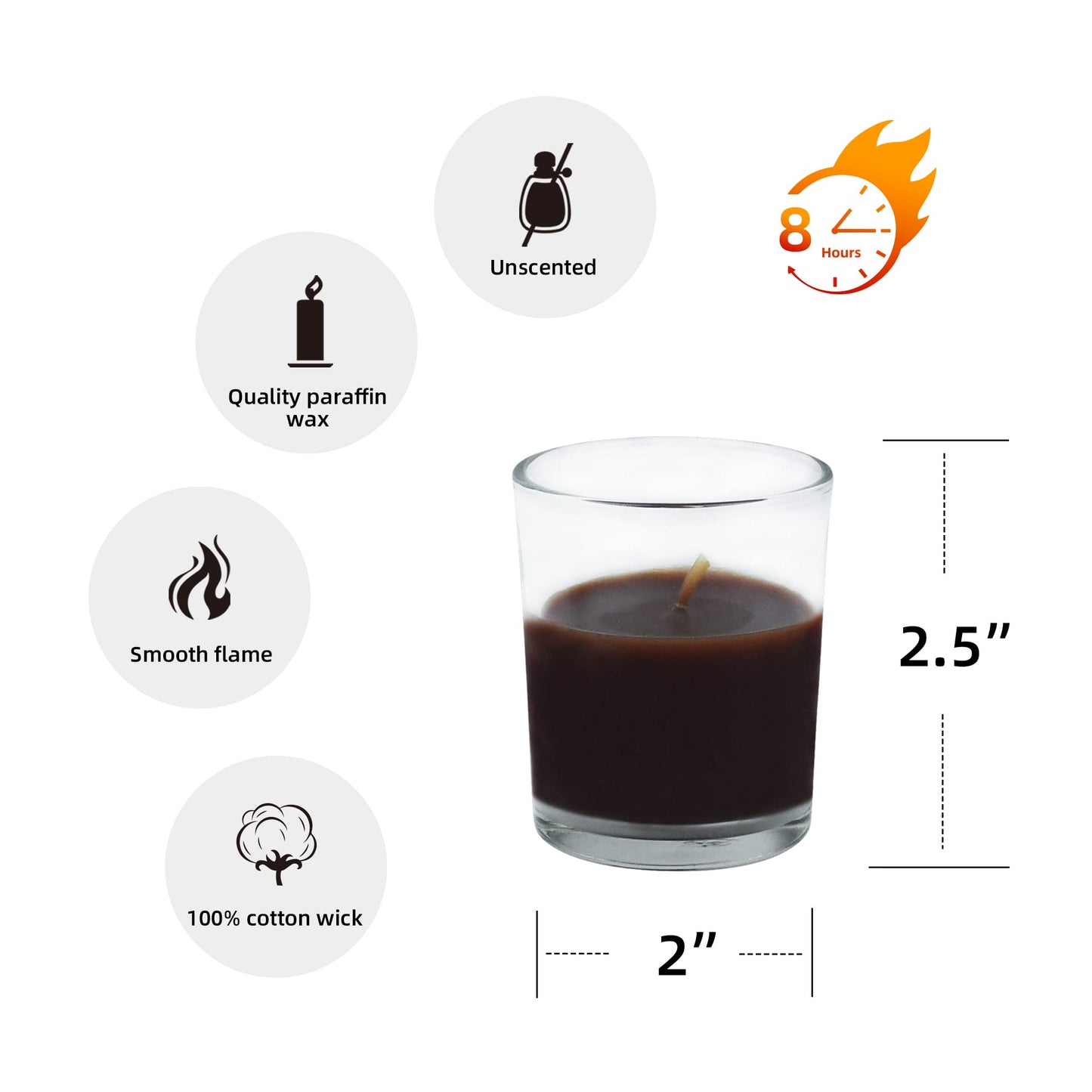 Zest Candle 12-Piece Votive Candles, Brown Round Glass