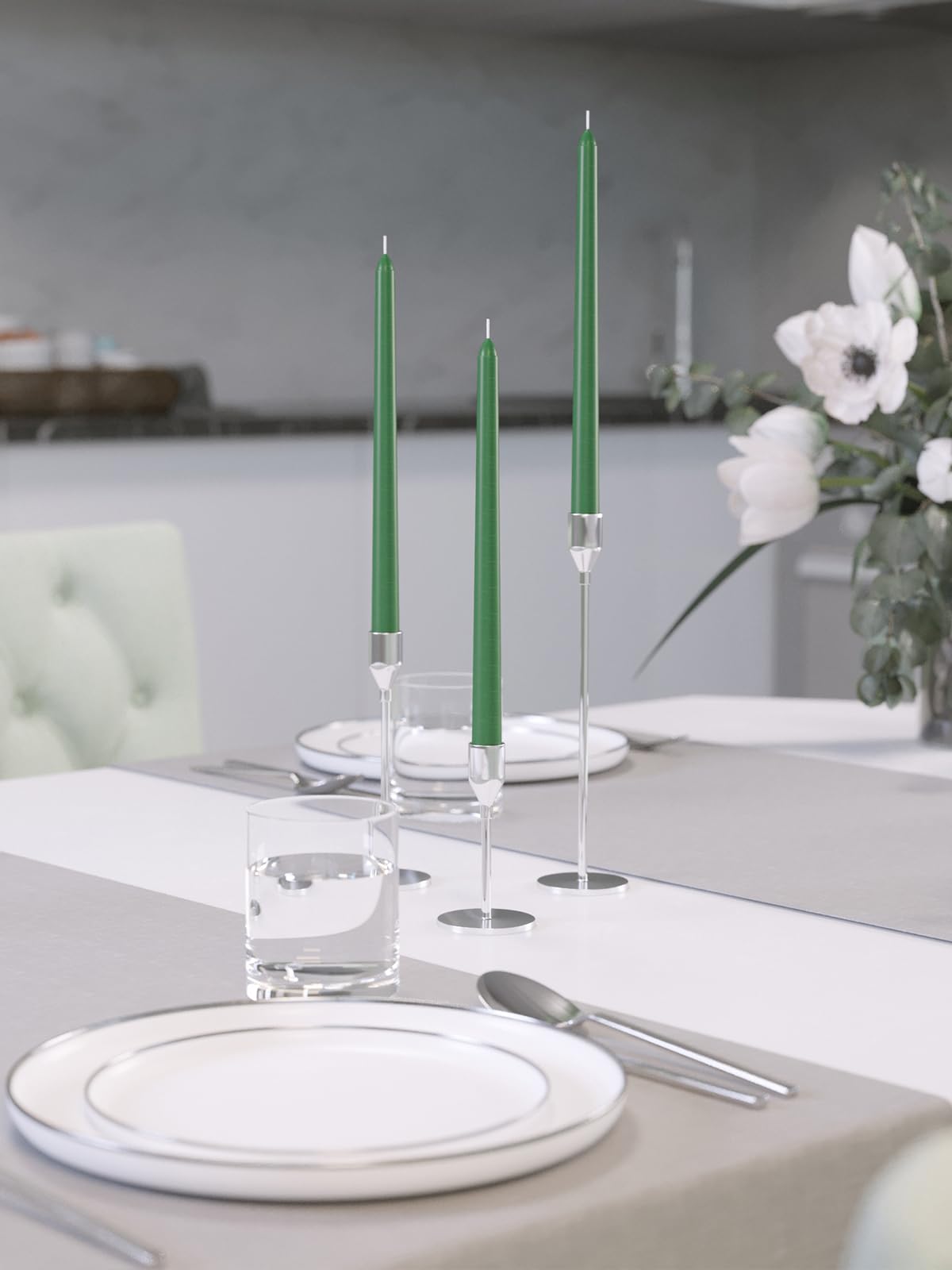 CANDWAX 10 inch Candlesticks Set of 12 - Dripless Taper Candles Perfect for Party or Decor - No Drip Green Candle