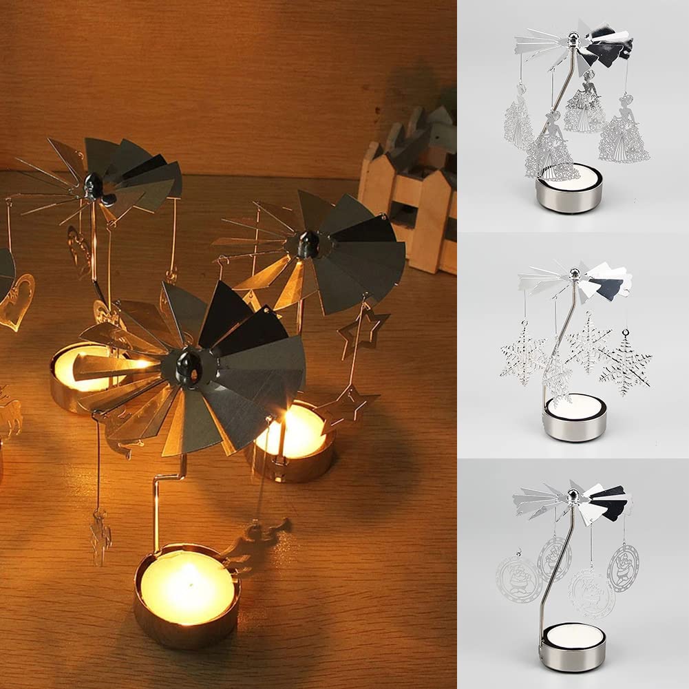 Rotary Candle Holder, Spinning Windmill Candlestick Carousel Candle Tea Light Holder with Romantic Candlestick Ornament for Wedding Party Christmas Home Decor