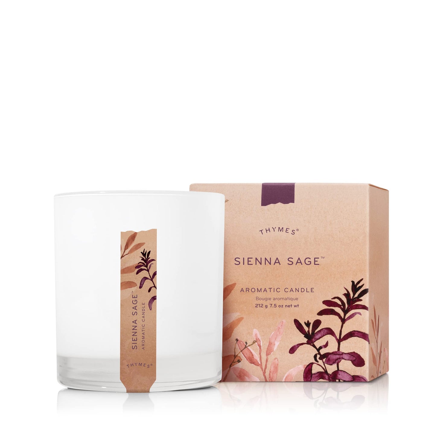 Thymes Aromatic Jar Candle - Sienna Sage Scented Candle for a Warm Home Fragrance - Notes of Palo Santo Wood, Clary Sage, and Amber - Matte White Candles (7.5 oz)
