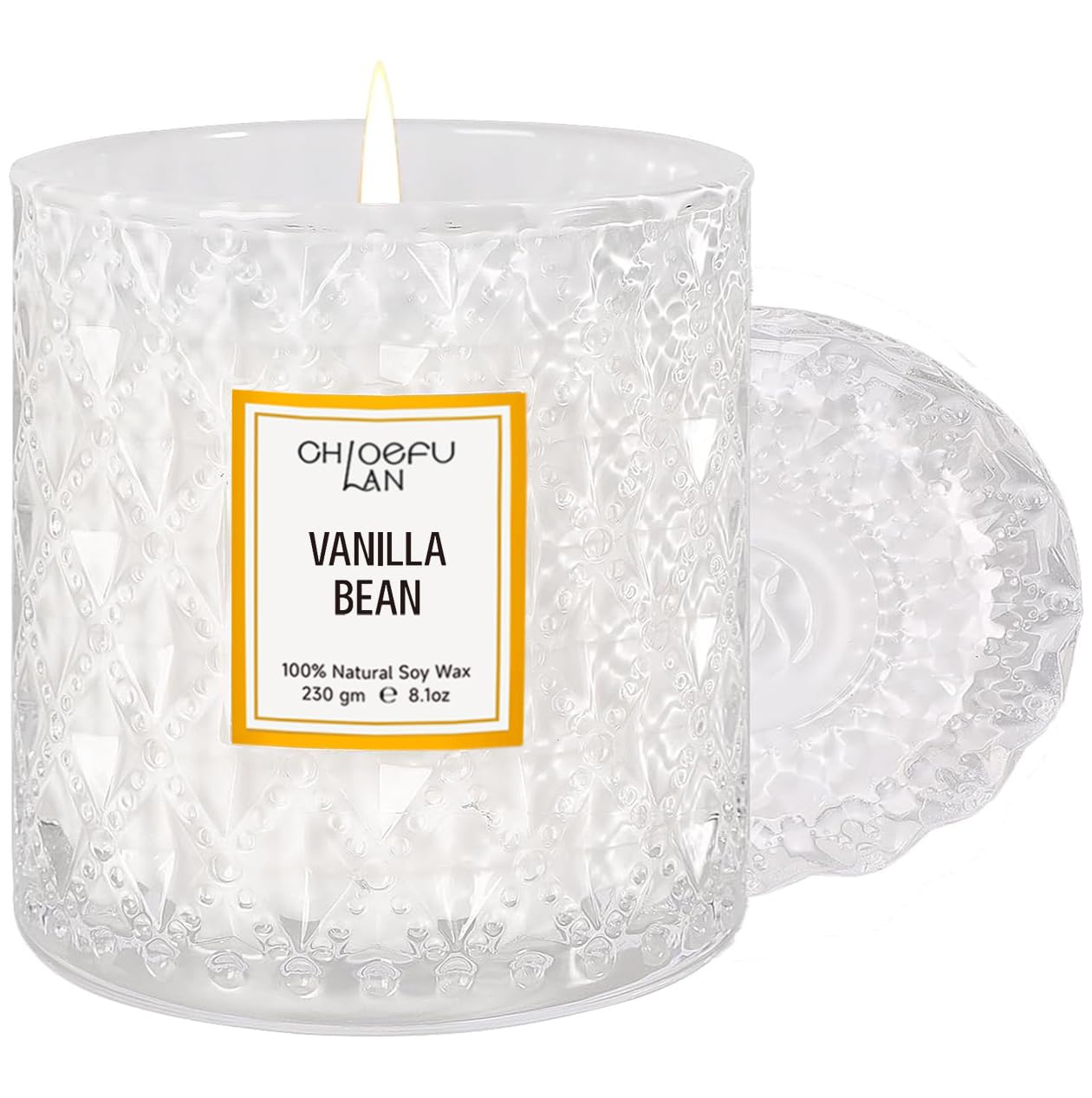 Chloefu LAN Vanilla Bean Highly Fragranced Candle Gifts for Women, Mothers Day Candle Gift, Natural Wax Candle for Home Scented, Up to 55 Hour Burn time - 8.1 Ounce Premium Soy Wax
