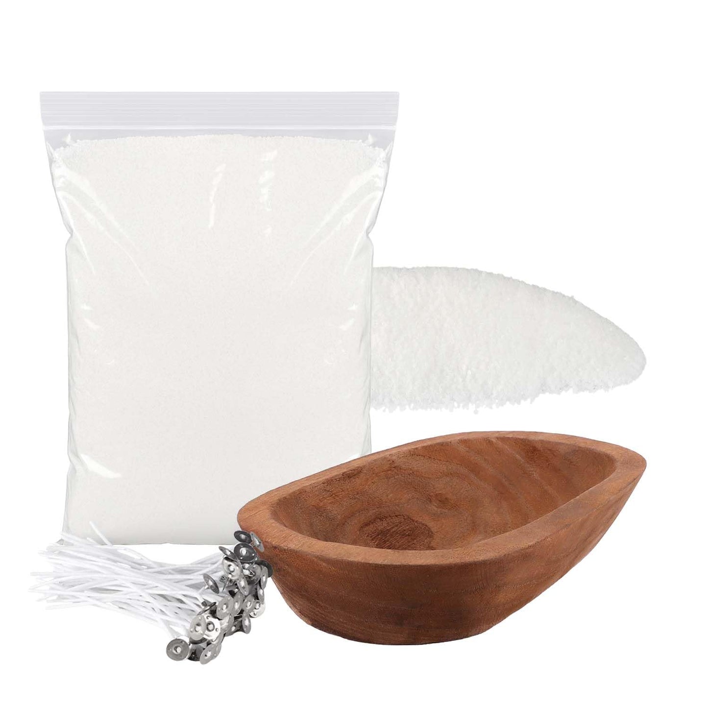 Wfmolcand Sand Wax Candle Making Kit - 2LB Snow Wax with Wooden Bowl & 20 Wicks, DIY 3-Wick Scented Candle Set for Adults Beginners, Easy No-Melt Home Decor Gift for Birthday Christmas Housewarming