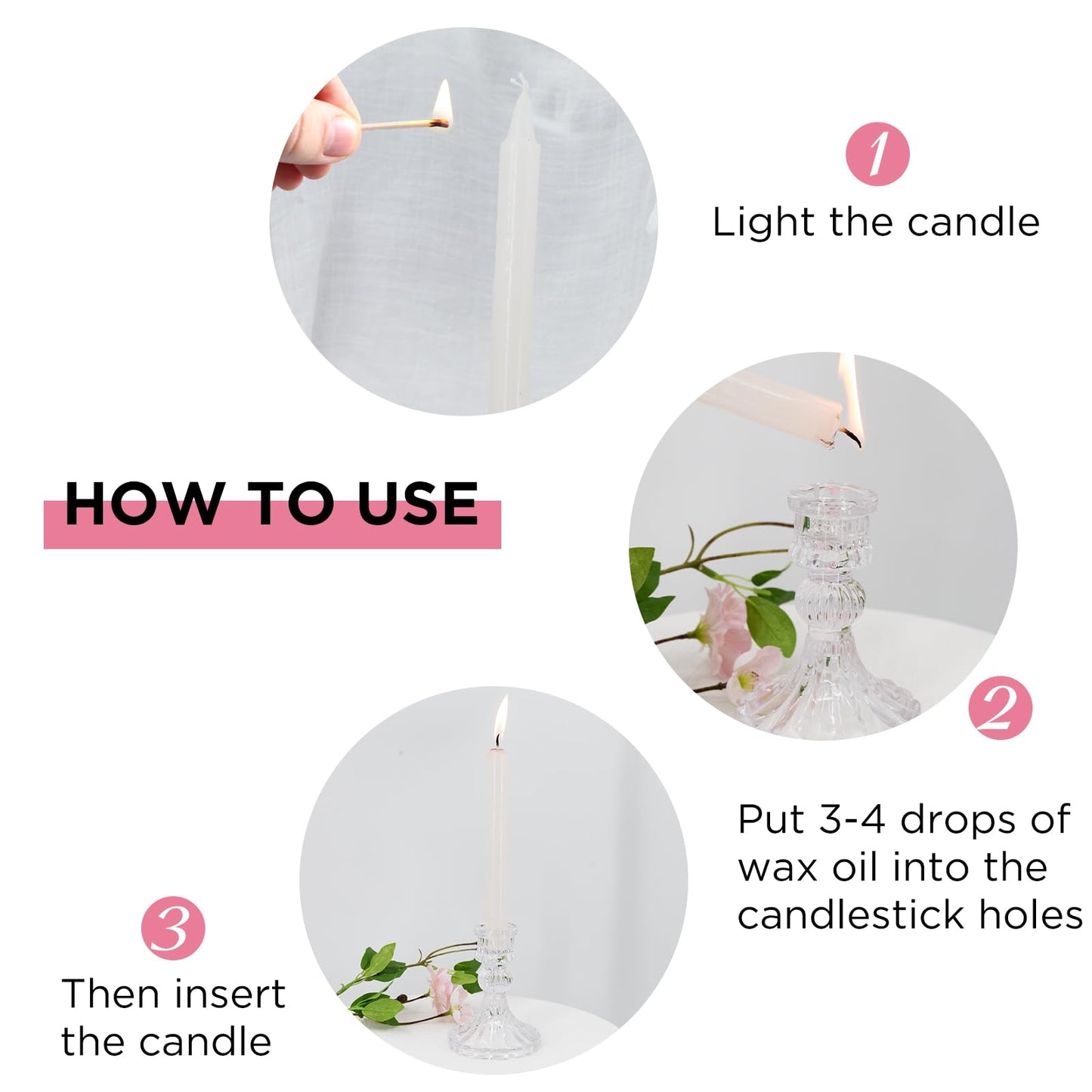 Sudifor 12 Pack Glass Candlestick Holders- Clear Taper Stripe Candle Holders for Candlesticks, 4" H Taper Candle Holders Small Centerpiece for Wedding, Festival, Party & Windowsill Decor