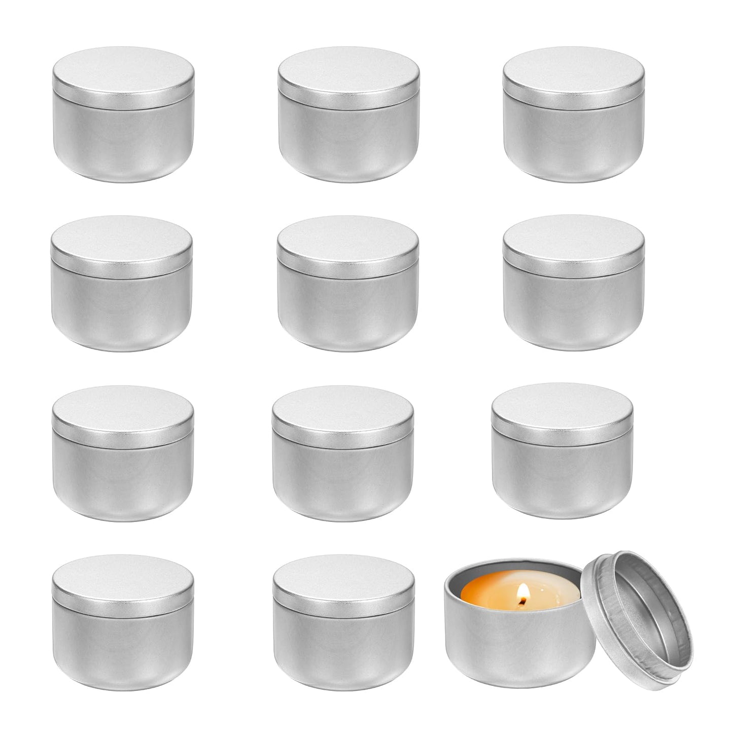 MECCANIXITY 3oz Candle Tins, 12pcs Metal Candle Tins Jars with Lids Round Empty Tin Can Containers Bulk for Storage Tea and Making DIY Arts Crafts Christmas Gifts, Silver