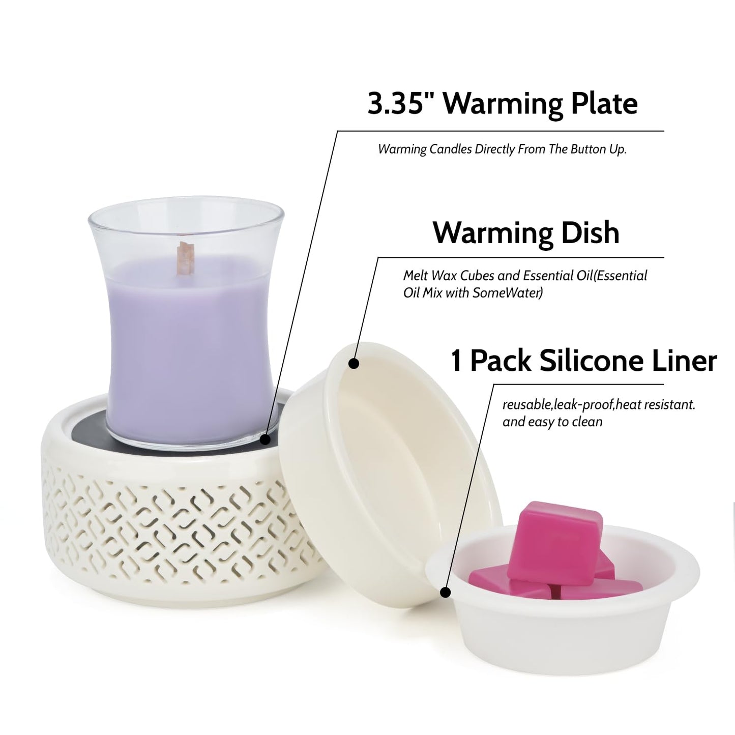 Ceramic Candle Warmer and Wax Melt Warmer with 7 Colors LED Night Light and 1 PC Silicone Liner,4-in-1 Electric Warmer for Jar Candle Wax Cube Essential Oil Coffee, Ideal Gift for Home Office Kitchen