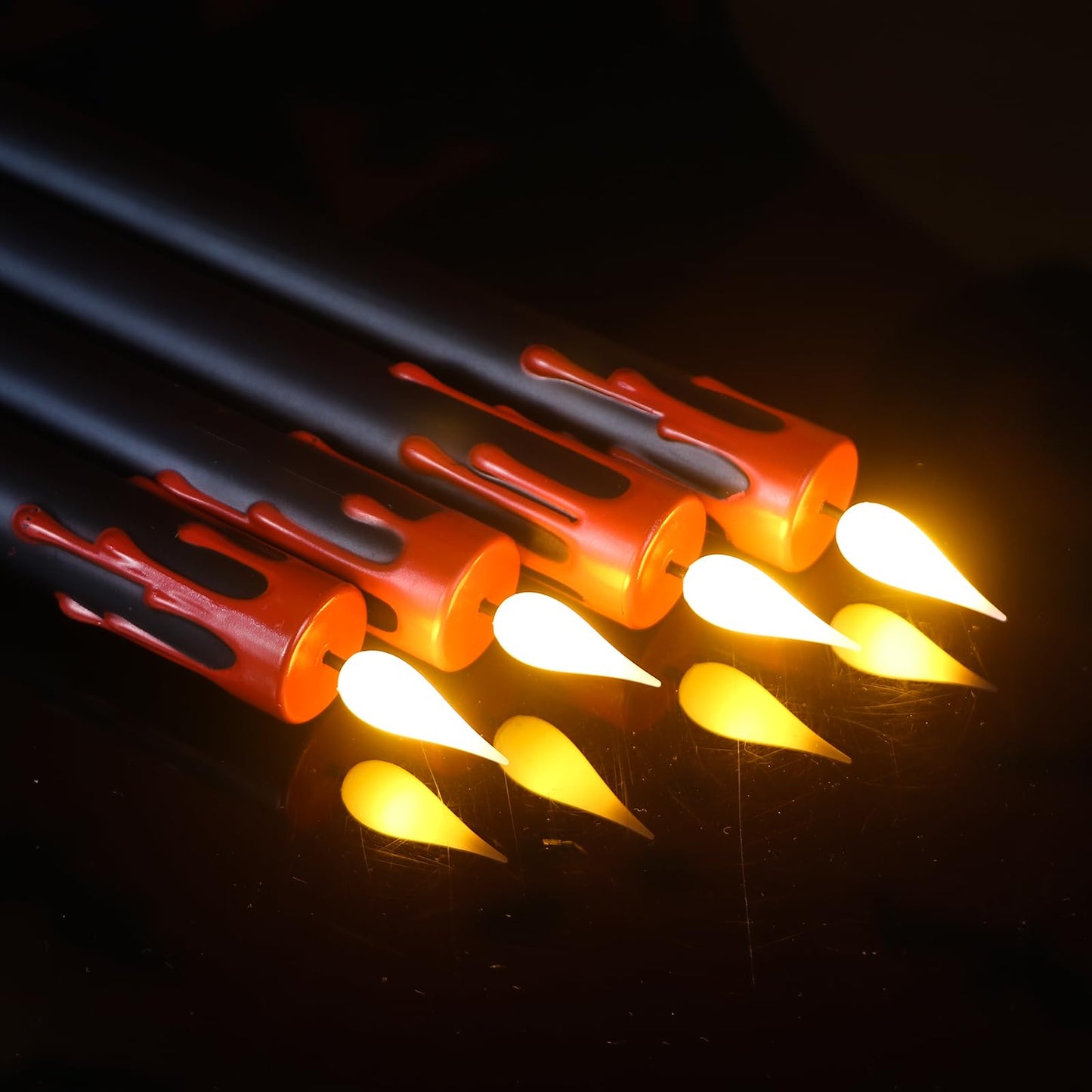 Eldnacele LED Flameless Taper Candles Battery Operated with Remote and Timer 3D Wick Flickering Blood Dripping Halloween Dinner Spooky Horror Home Decoration Set of 4 Black Candles, 0.78" x 8.9"