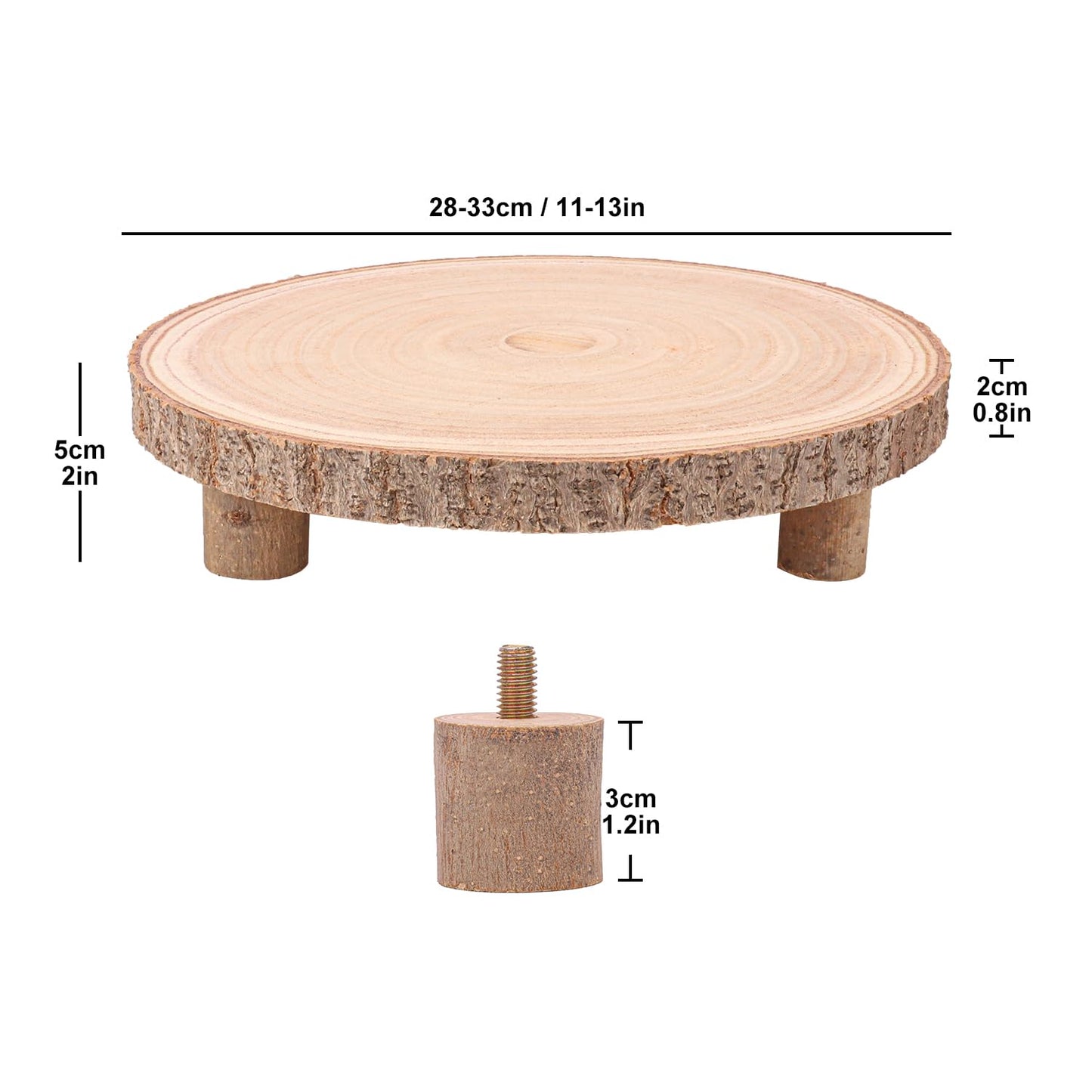 Geytetqi 4 PCS Wood Slice with Legs, 11-13 Inch Rustic Wood Cake Stand, Ideal for Weddings Table Centerpieces, Parties, Home Decorations and Special Events