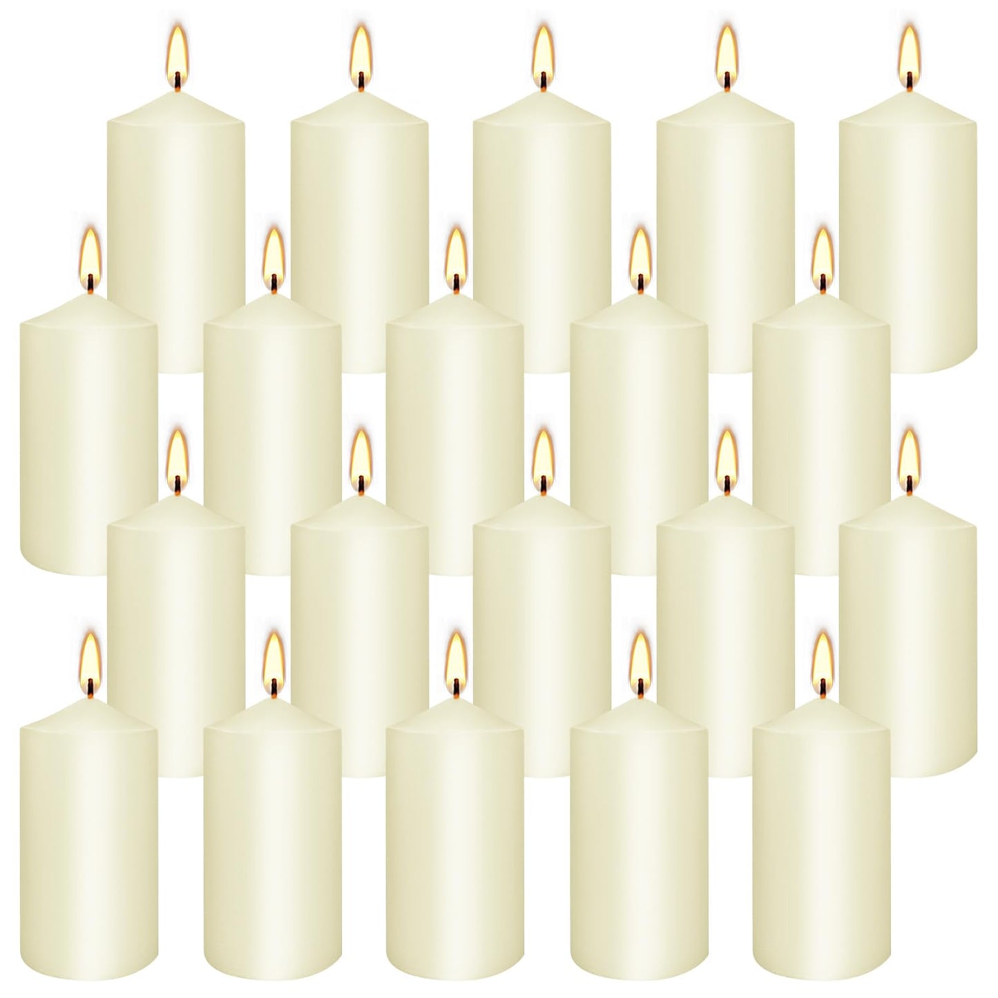 Set of 20 Ivory Pillar Candles,Dripless and Smokeless Dinner Candle, 2x4” Pillar Candles for Parties Weddings,Spa,Home Décor,Parties and Special Occasions.