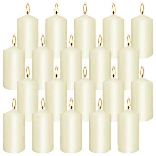 Set of 20 Ivory Pillar Candles,Dripless and Smokeless Dinner Candle, 2x4” Pillar Candles for Parties Weddings,Spa,Home Décor,Parties and Special Occasions.
