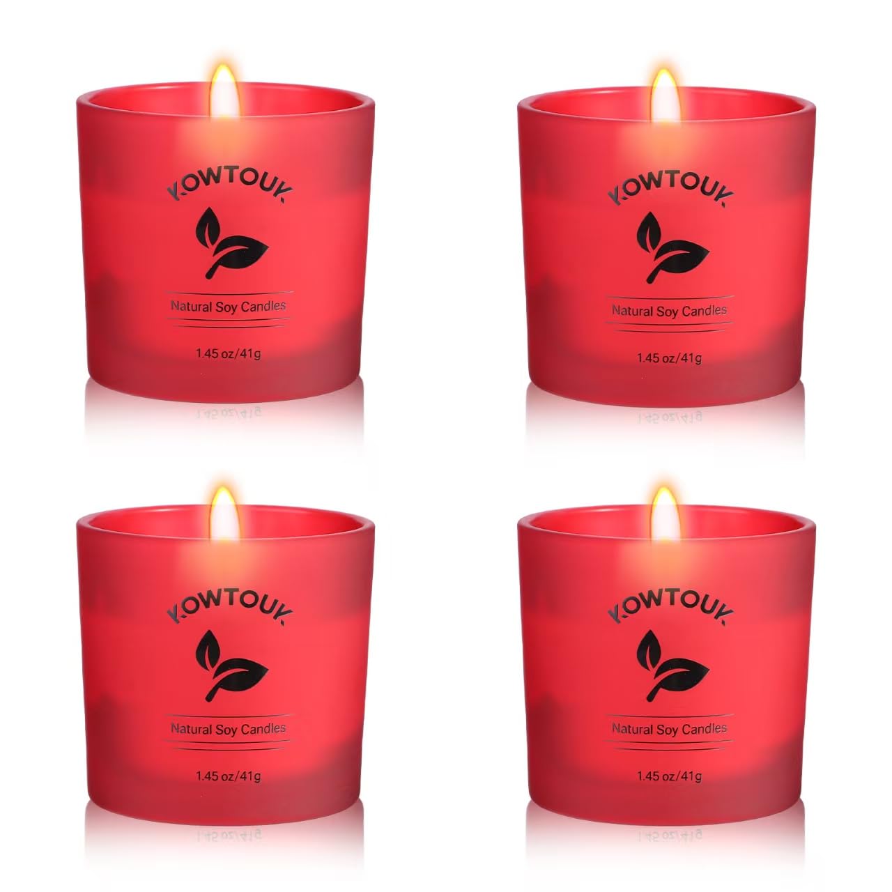 Set of 4 White Unscented Soy Candles, Red Glass Filled Votive Candles, Hand Poured Wax Candle for Home Décor Aromatherapy Spa Holidays Party and Weddings