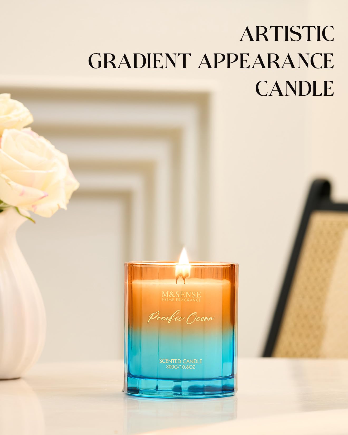 M&SENSE Summer Ocean Scented Candles for Home, 10.6oz Natural Soy Wax, 60-Hour Clean Non Toxic Aromatherapy Candle, Marine Breeze Smelling for Housewarming Gifts