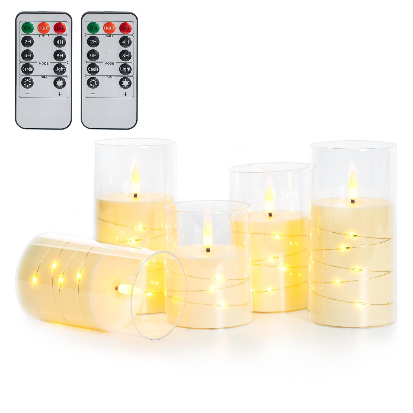 Staerysky Flameless LED Candles, Flickering Candles with Remote Control & Timer Embedded Fairy String, Battery Operated Pillar Candles, 5pc for Valentine's Day,Holiday,Home Decor,Wedding